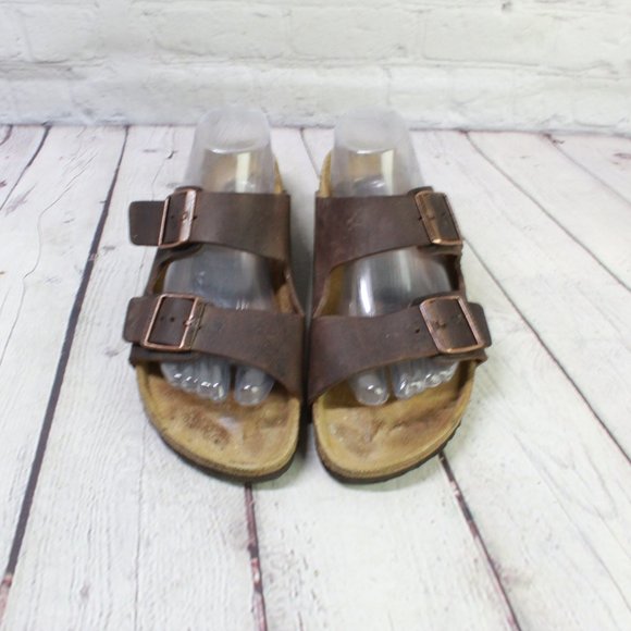 Birkenstock Unisex Brown Leather Slip On Two Straps Buckled Sandals Size 10 - Picture 5 of 8